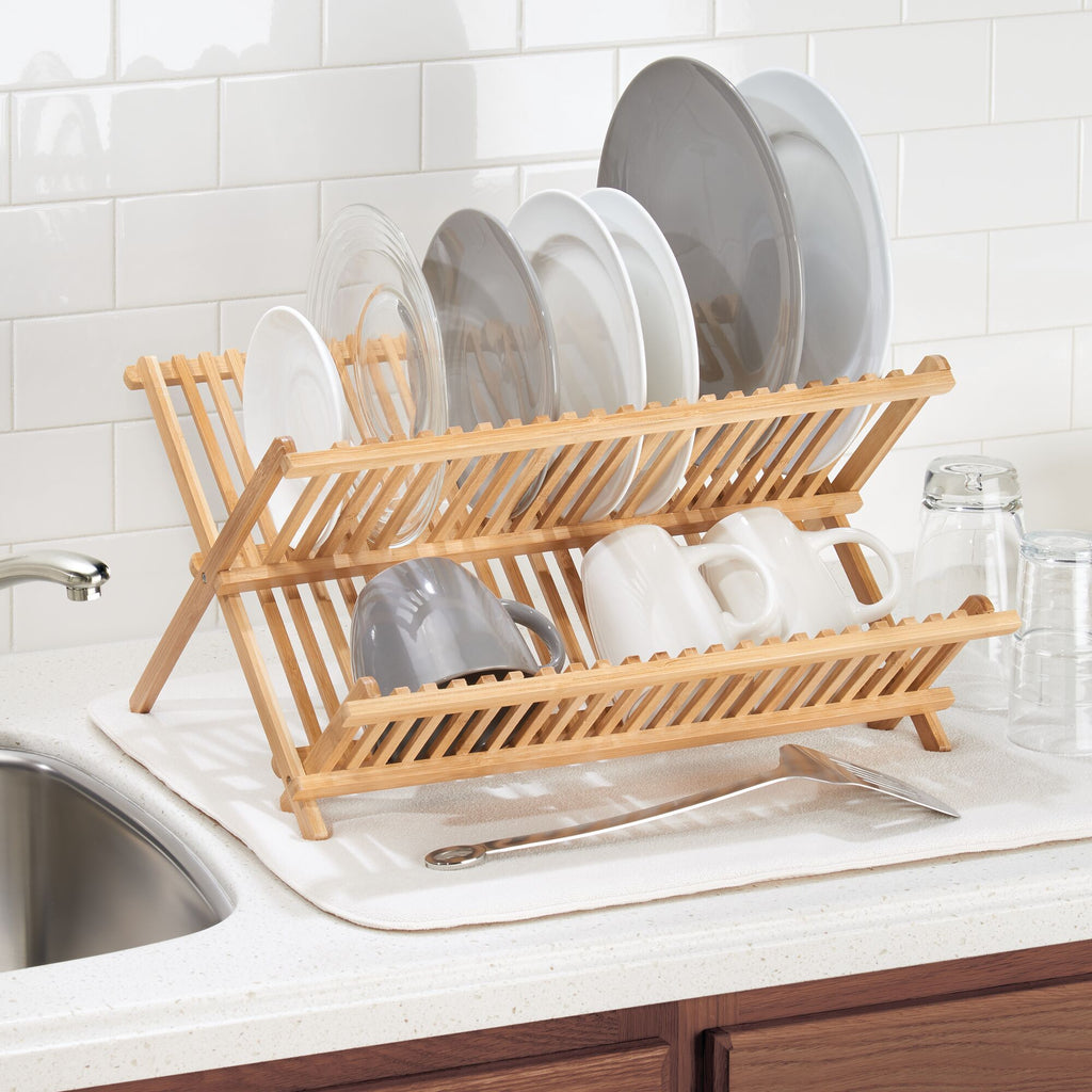 Bamboo Folding Collapsible Dish Drying Rack