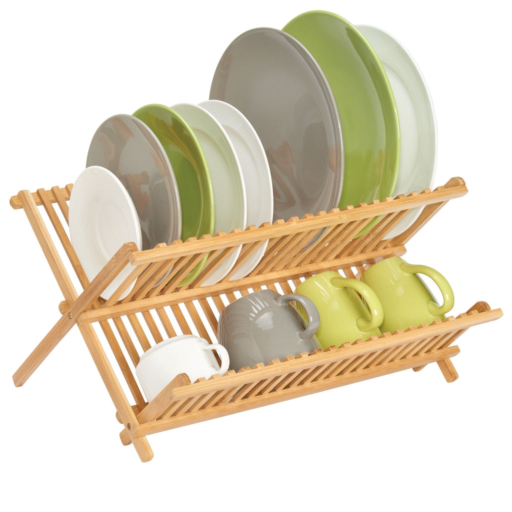 Bamboo Folding Collapsible Dish Drying Rack